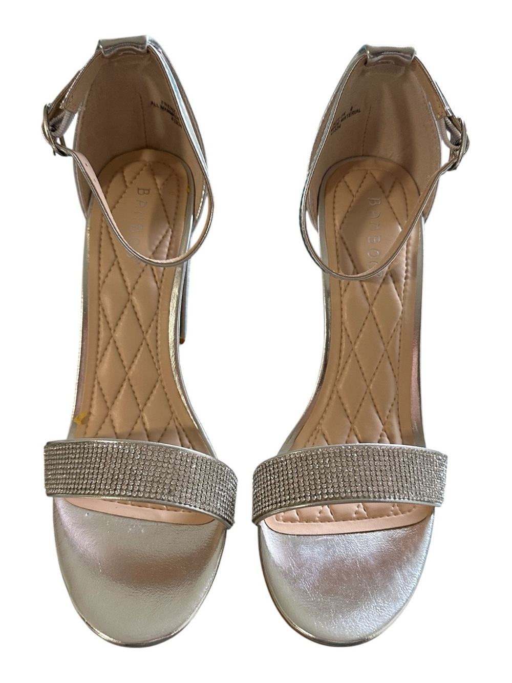 Bamboo Women’s Heels Size 9 silver  NWOB 4” heel Rhinestones on the top.